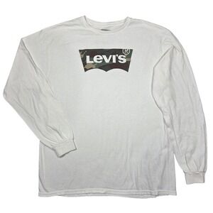Levi's White Long Sleeve T-Shirt Mens L Camo Logo Western Streetwear Outdoors